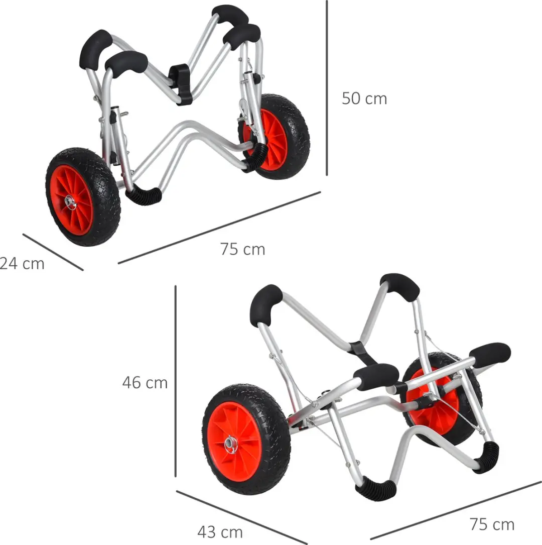 Homcom Kajaktrailer Aluminium - 75kg - 75x43x46cm Zilver