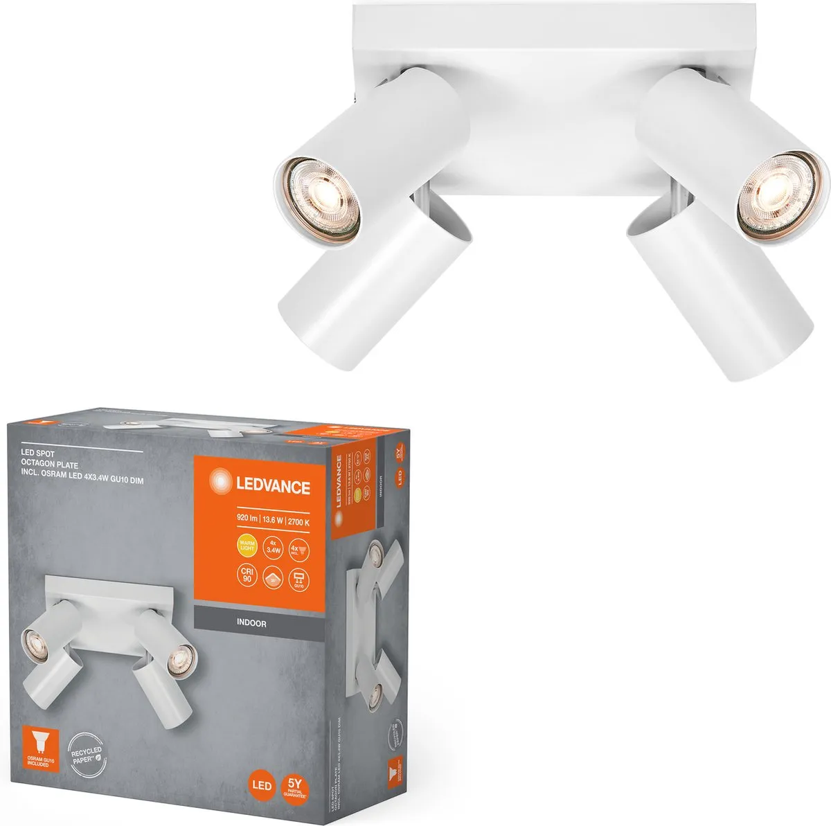 LEDVANCE LED Spot Octagon GU10 4x3,4W - 920lm - Warm wit
