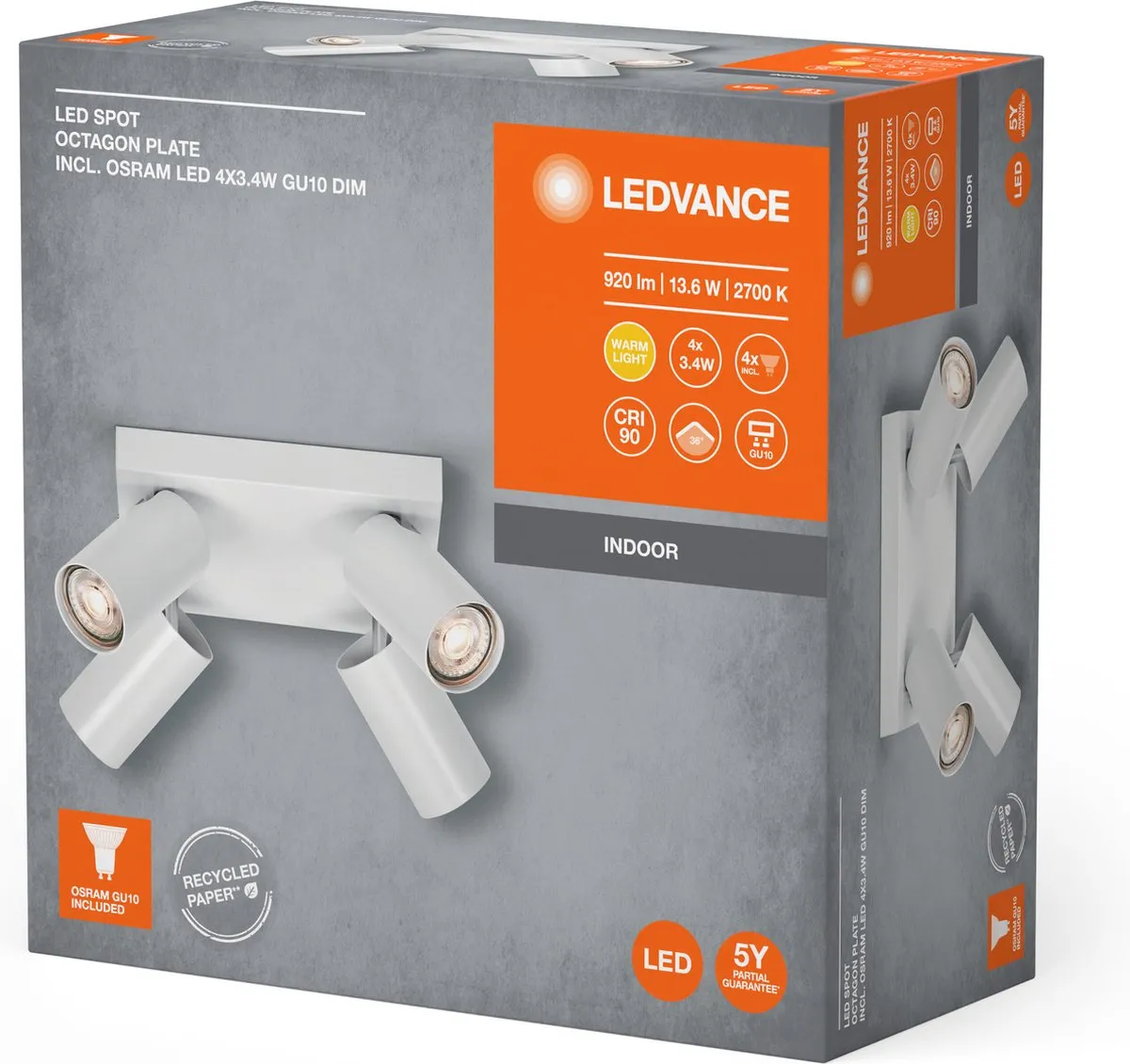 LEDVANCE LED Spot Octagon GU10 4x3,4W - 920lm - Warm wit