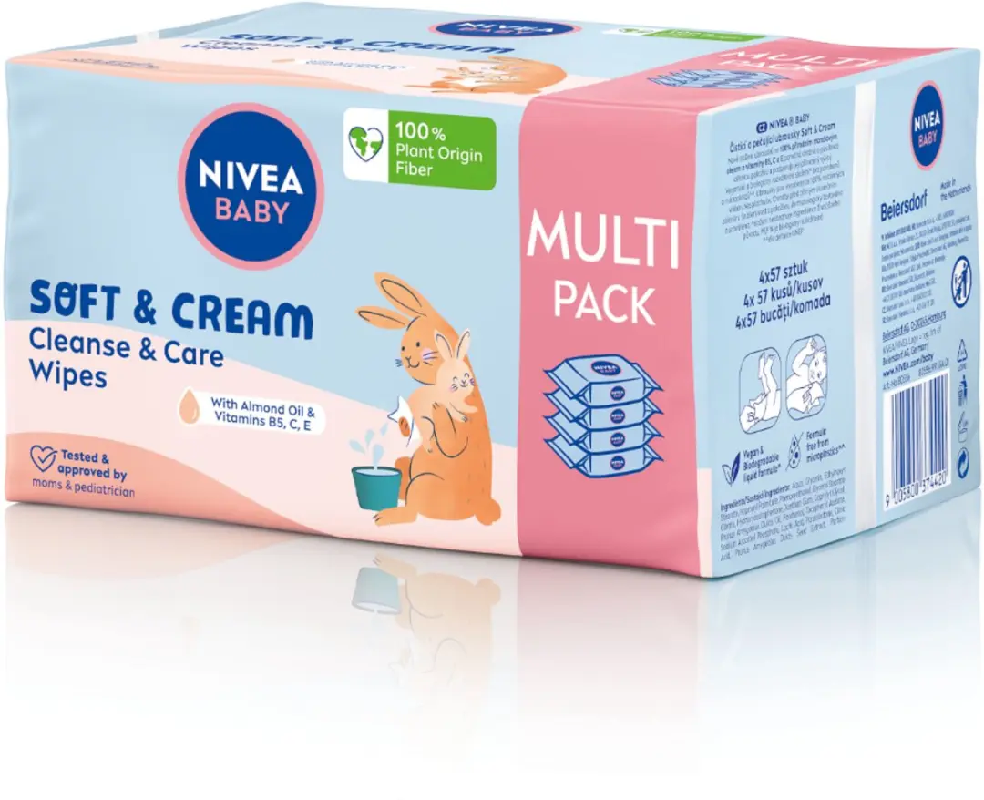 NIVEA Baby Chusteczki Nawilżane Soft&Cream 228ml - 4x57 Stuks