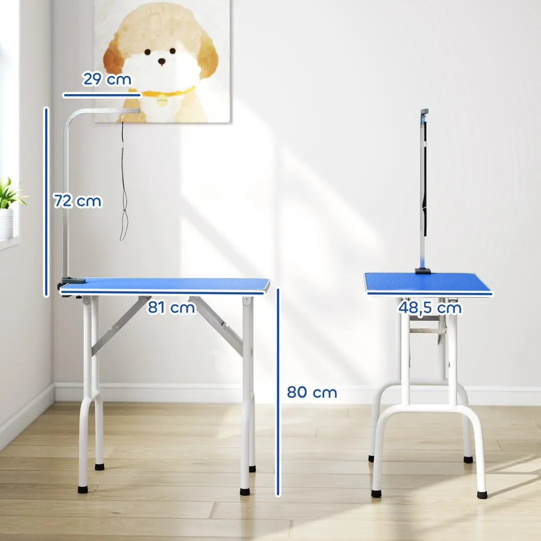 Pawhut Huisdierverzorgingstafel Inklapbaar - 81x48,5x80cm - Blauw