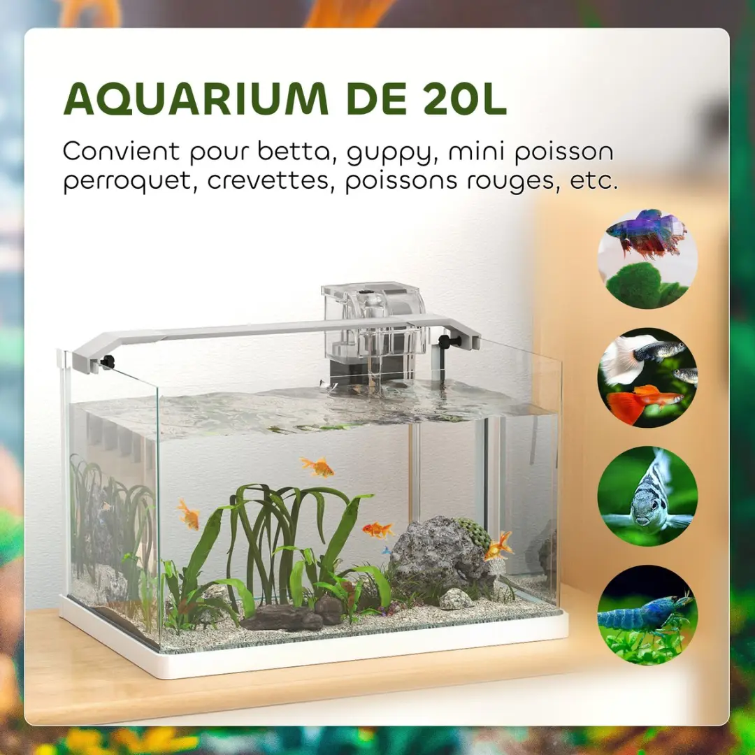 Pawhut Aquarium 38x26x27cm - Wit - Compleet set