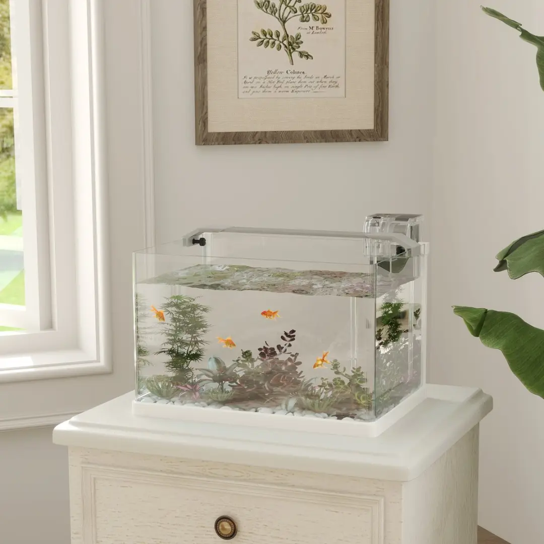 Pawhut Aquarium 38x26x27cm - Wit - Compleet set