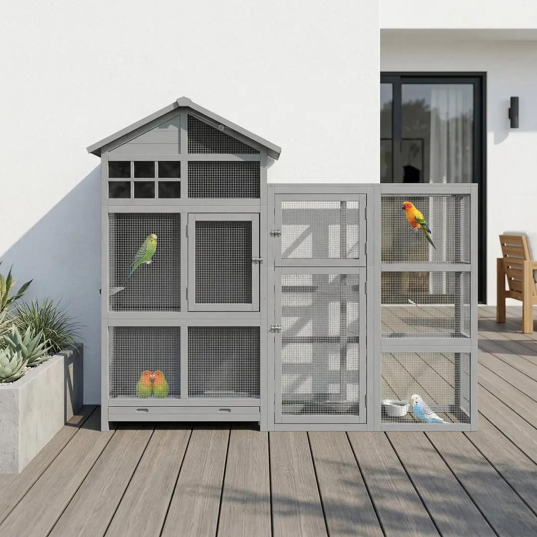 Pawhut Vogelkooi Staand - 196x60x164,5cm Grijs