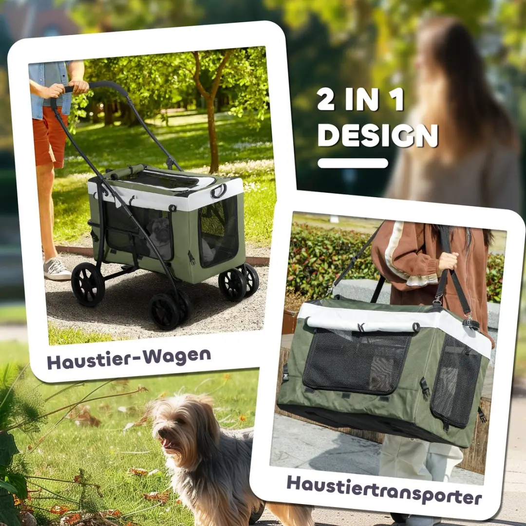 Pawhut Hundewagen - 81x58x97,5cm - Donkergroen