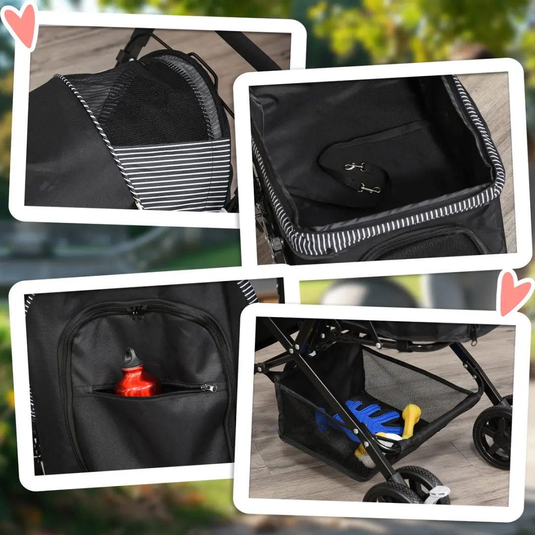 Pawhut Hundebuggy Pet Stroller - 76,5x52x95cm - Zwart