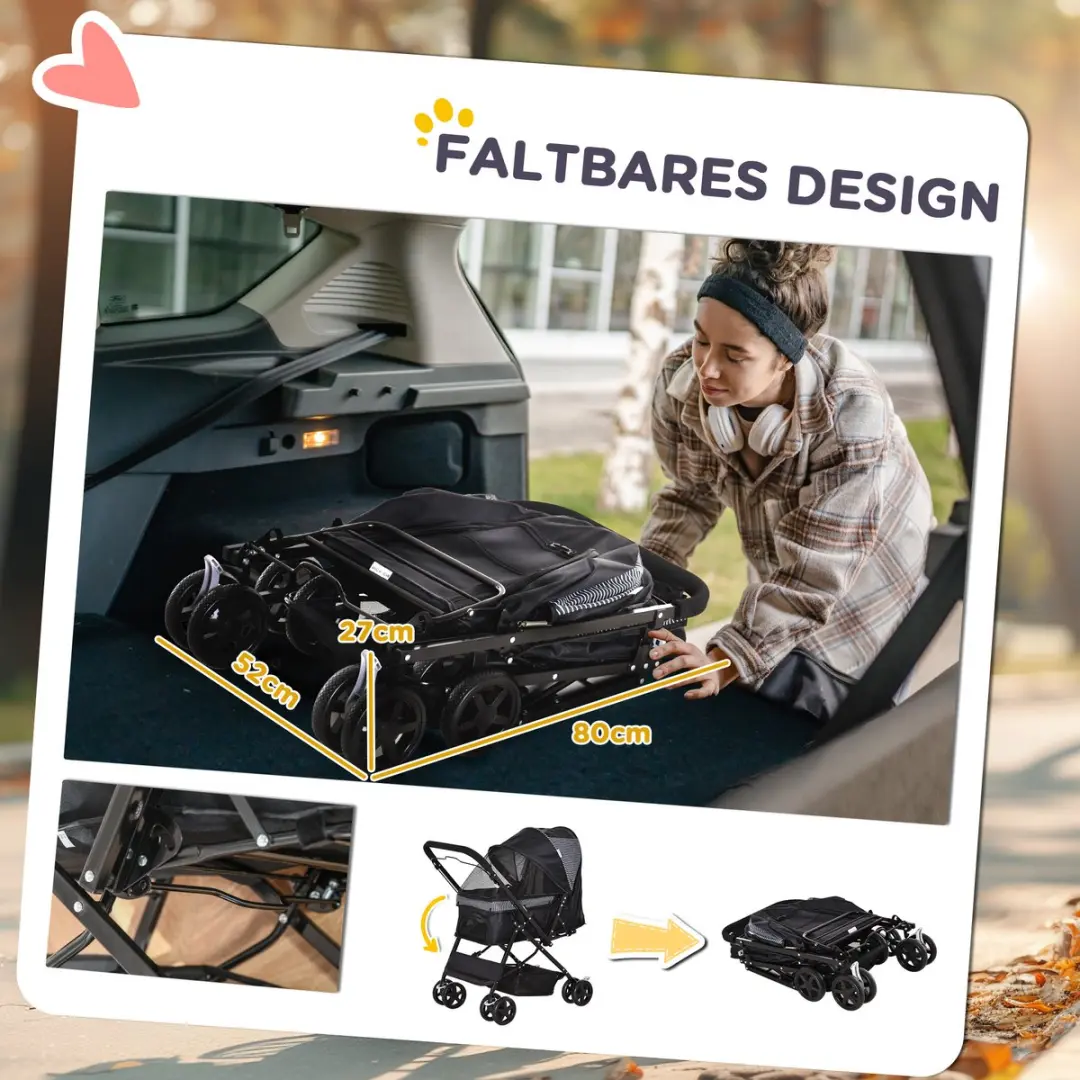 Pawhut Hundebuggy Pet Stroller - 76,5x52x95cm - Zwart