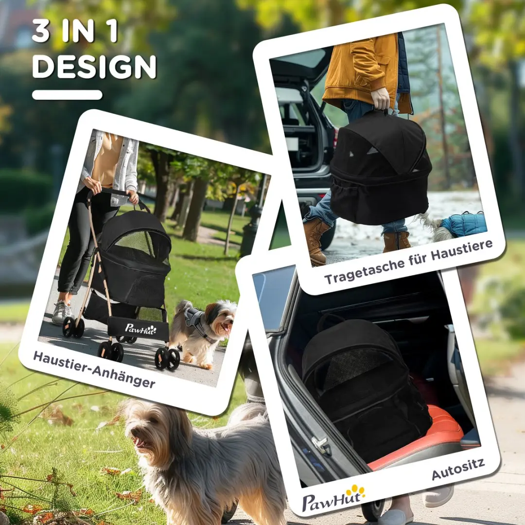 Pawhut Hondenbuggy 2-in-1 - Inklapbaar tot 10 kg - Zwart