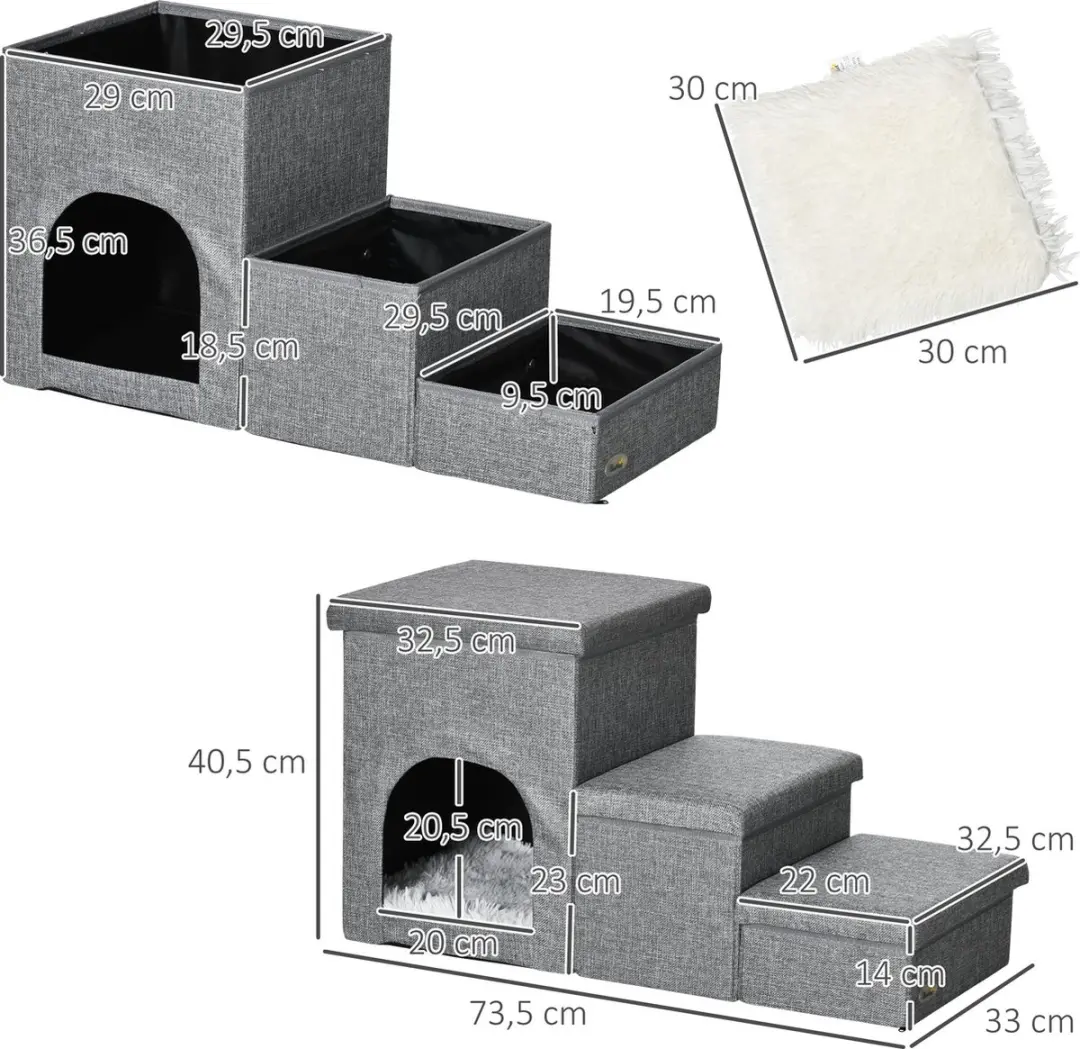 Pawhut Hundetreppe 3-Stufig - 10 kg - Hellgrau