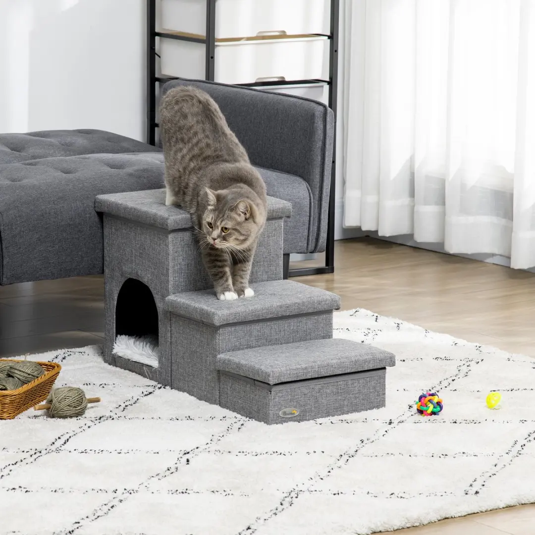 Pawhut Hundetreppe 3-Stufig - 10 kg - Hellgrau