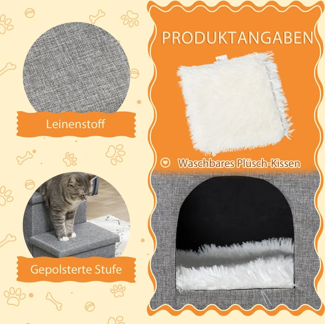 Pawhut Hundetreppe 3-Stufig - 10 kg - Hellgrau - afbeelding 6 van 6