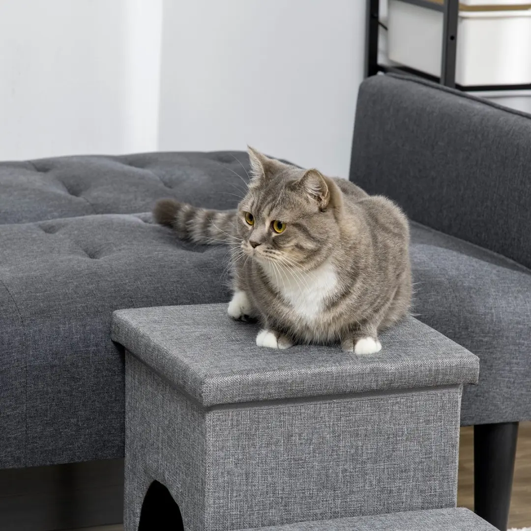 Pawhut Hundetreppe 3-Stufig - 10 kg - Hellgrau