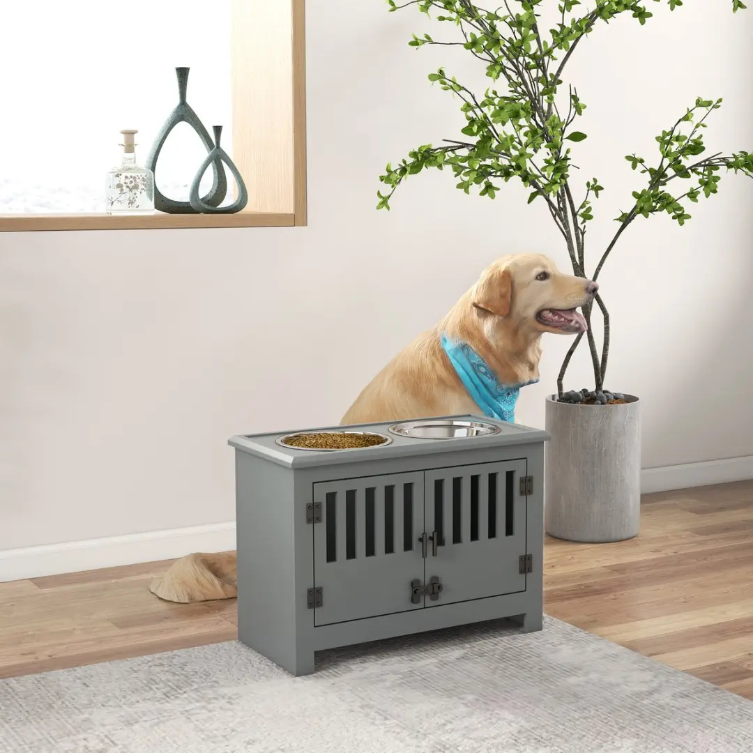 Pawhut Voederstation voor Huisdieren - 60L x 30B x 43H cm - Grijs