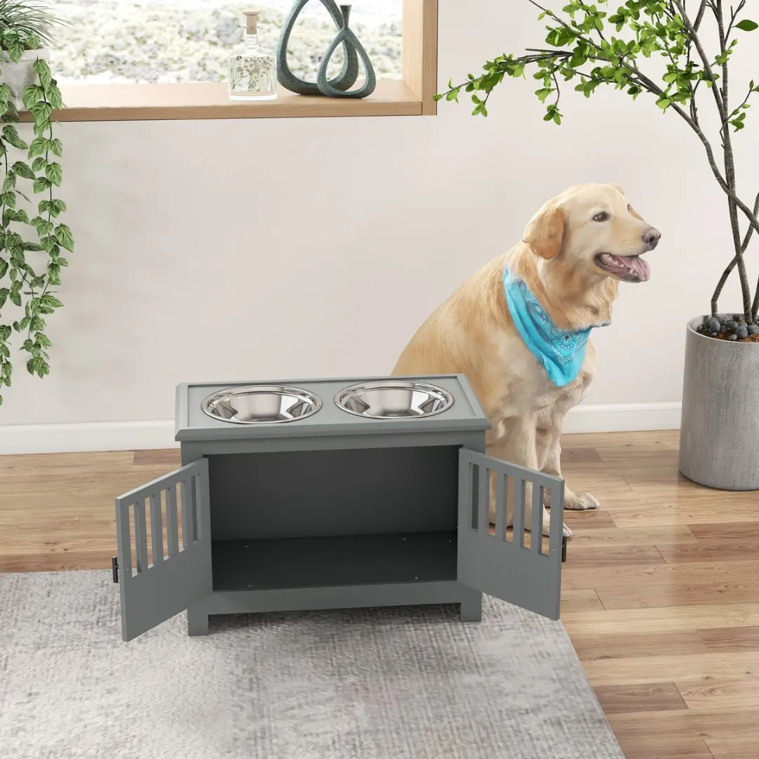 Pawhut Voederstation voor Huisdieren - 60L x 30B x 43H cm - Grijs