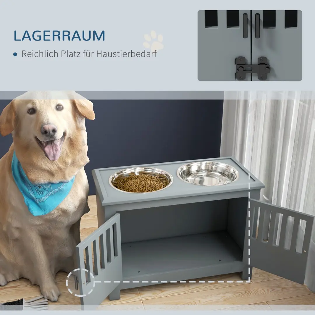 Pawhut Voederstation voor Huisdieren - 60L x 30B x 43H cm - Grijs