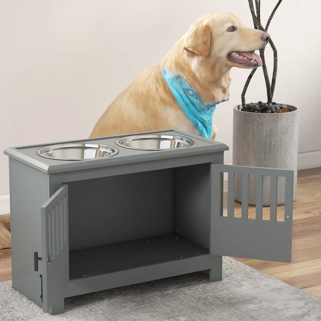 Pawhut Voederstation voor Huisdieren - 60L x 30B x 43H cm - Grijs