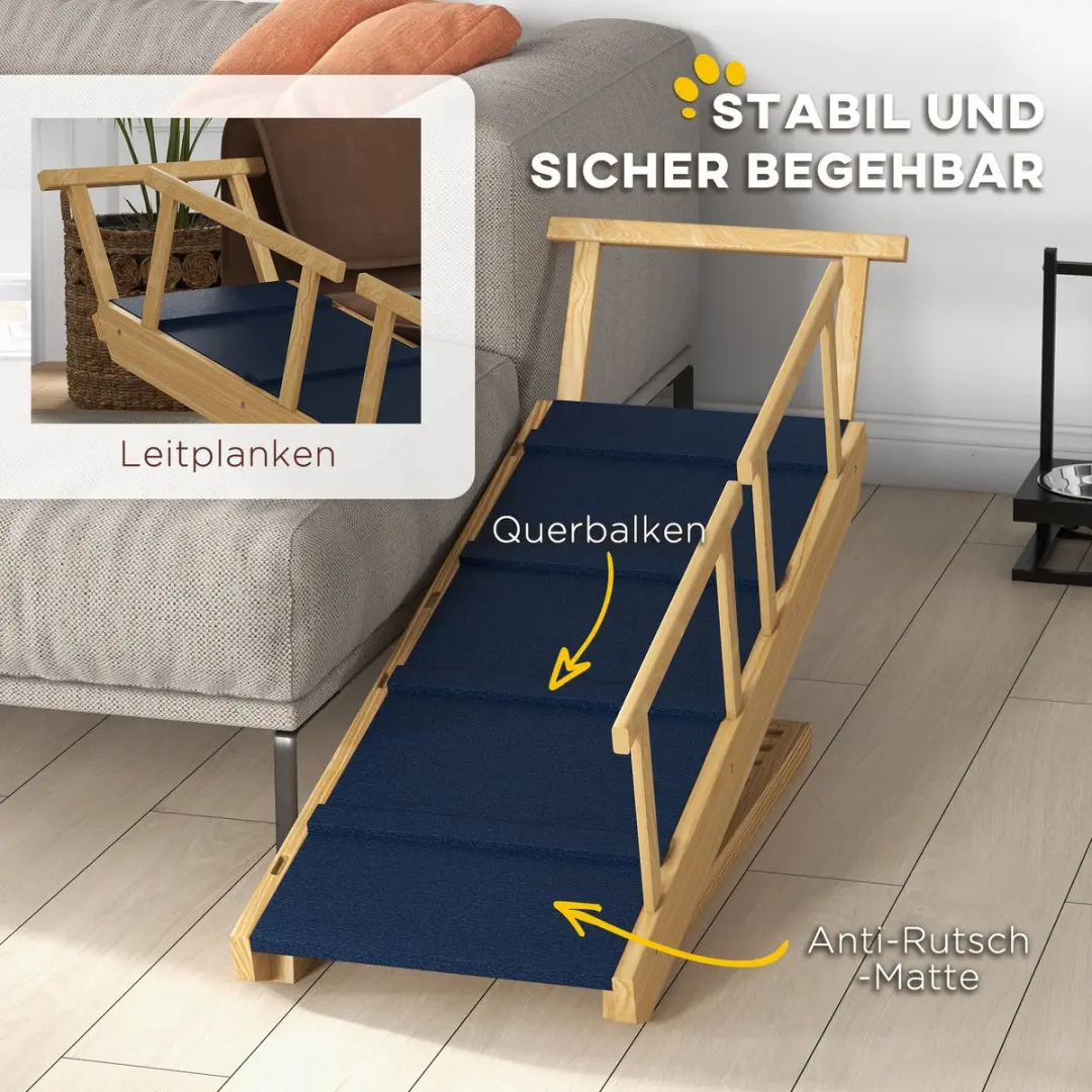 Pawhut Huisdierentrap Grenenhout - 85x40x61cm - Blauw