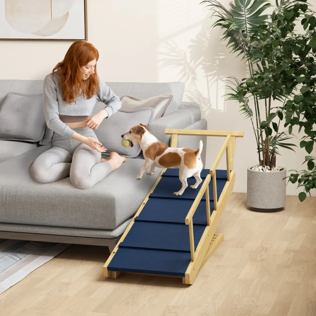 Pawhut Huisdierentrap Grenenhout - 85x40x61cm - Blauw