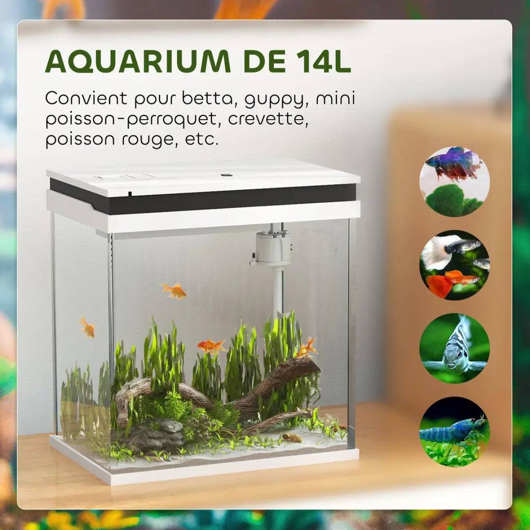 Pawhut Aquarium 30x20x33cm - Wit
