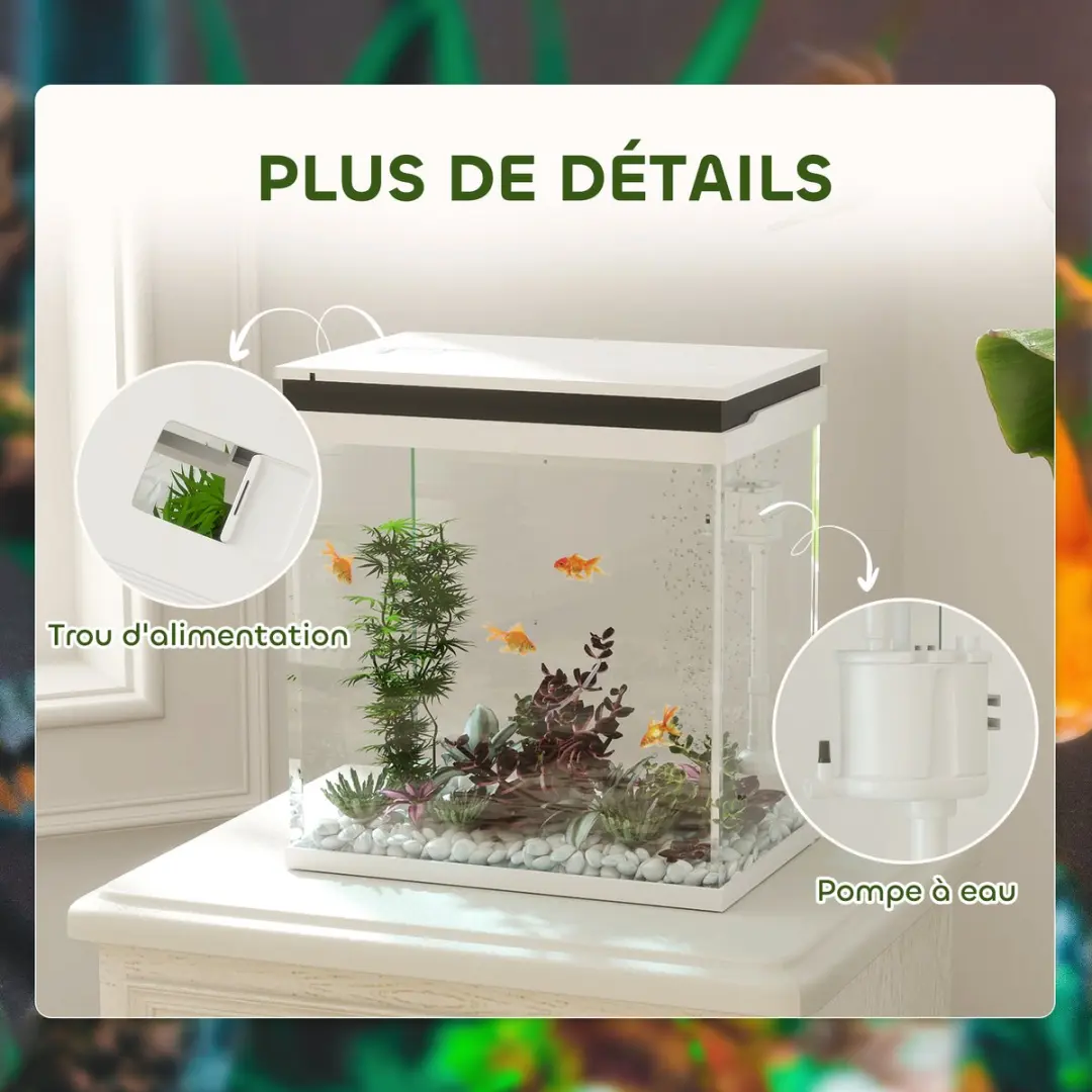 Pawhut Aquarium 30x20x33cm - Wit