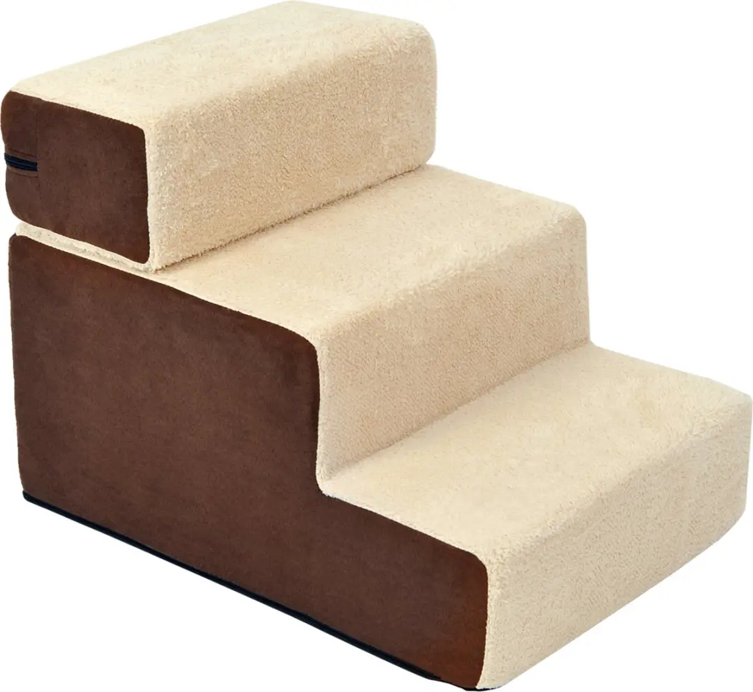 Pawhut Hondentrap 3 treden - Pluche Beige