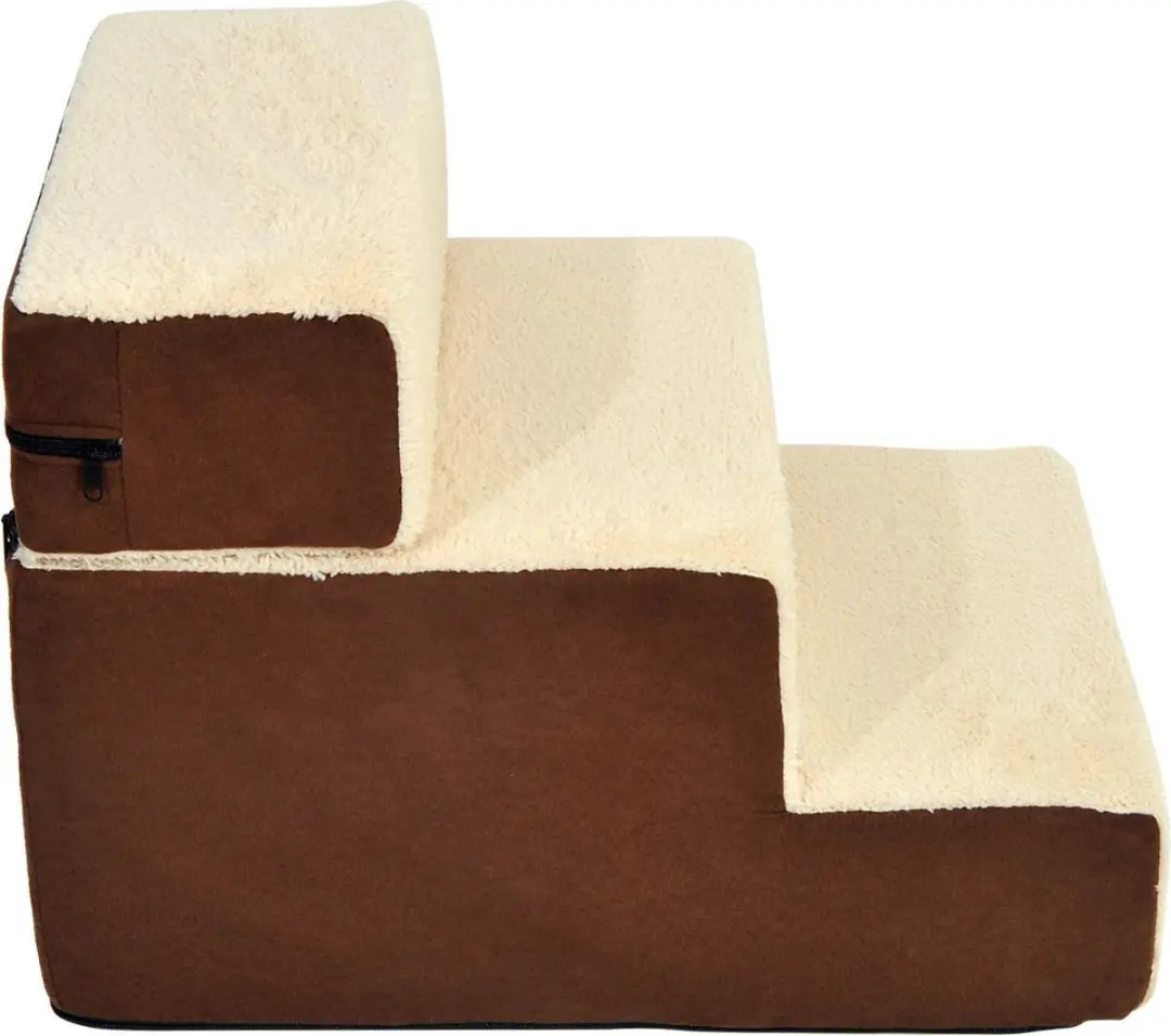 Pawhut Hondentrap 3 treden - Pluche Beige