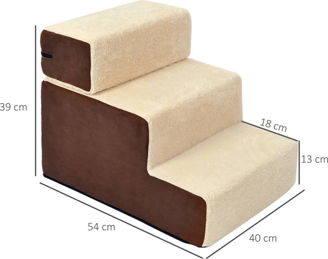Pawhut Hondentrap 3 treden - Pluche Beige