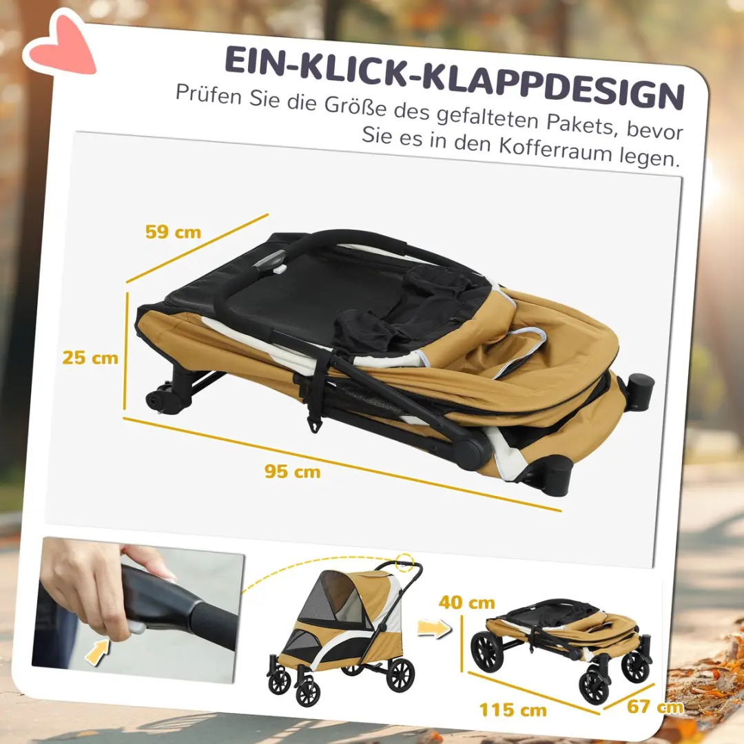 Pawhut Hondenbuggy Braun - tot 30kg - inklapbaar