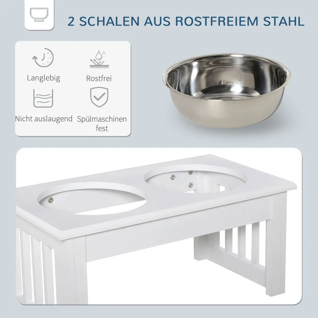 Pawhut Voerstation Roestvrij Staal - 44x24x15cm Wit