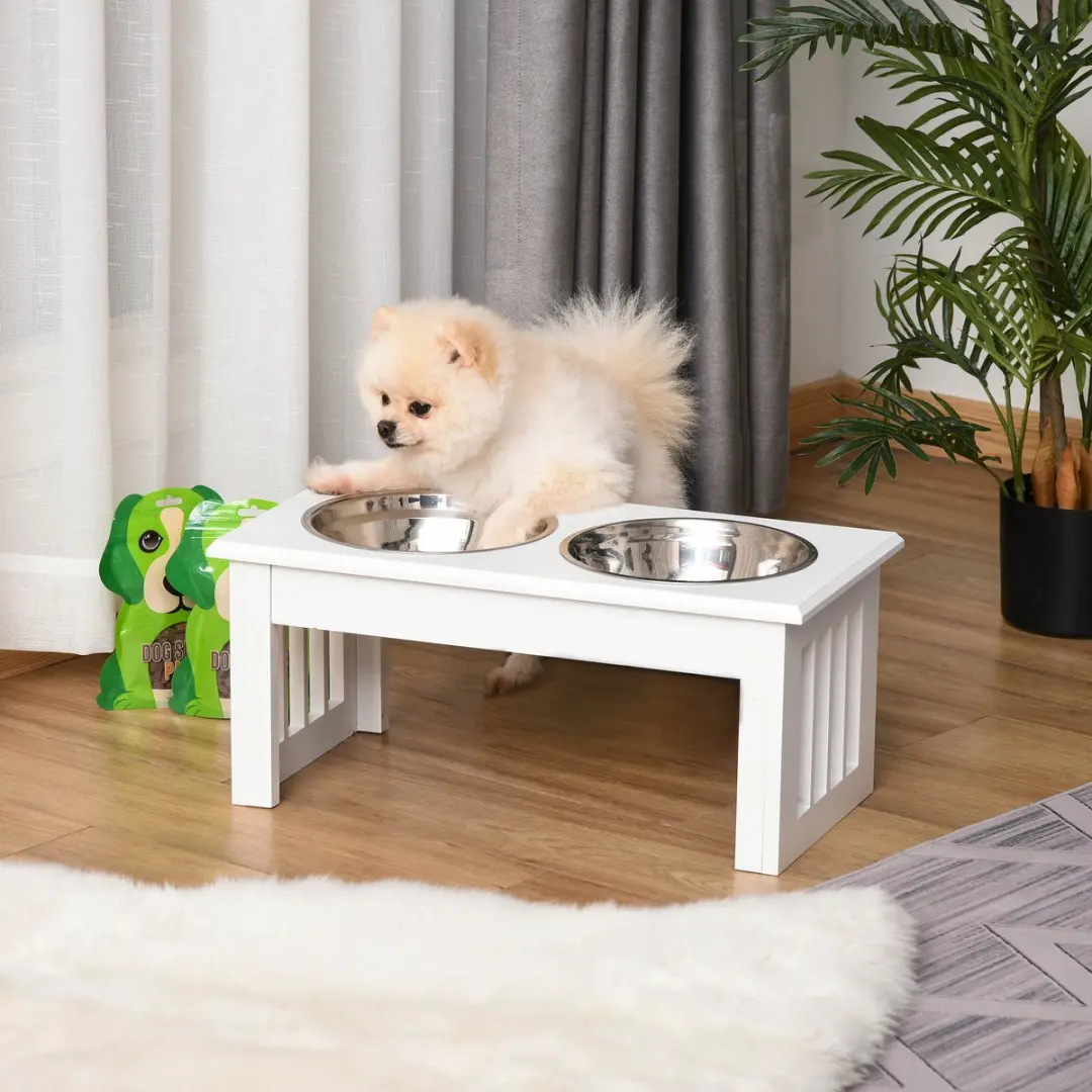 Pawhut Voerstation Roestvrij Staal - 44x24x15cm Wit