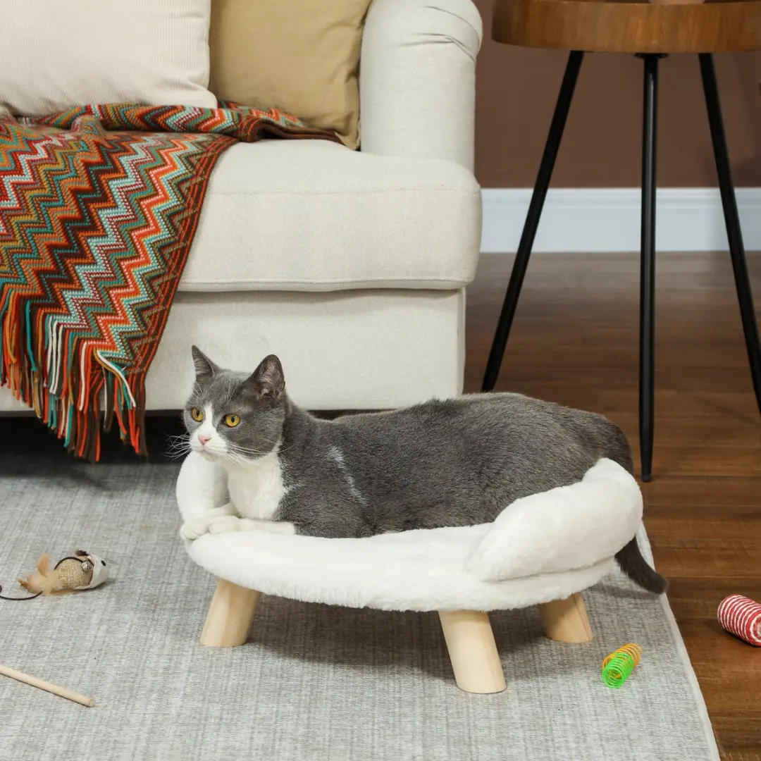 Pawhut Hundesofa Houten Poten - 47x40x20cm - Creme