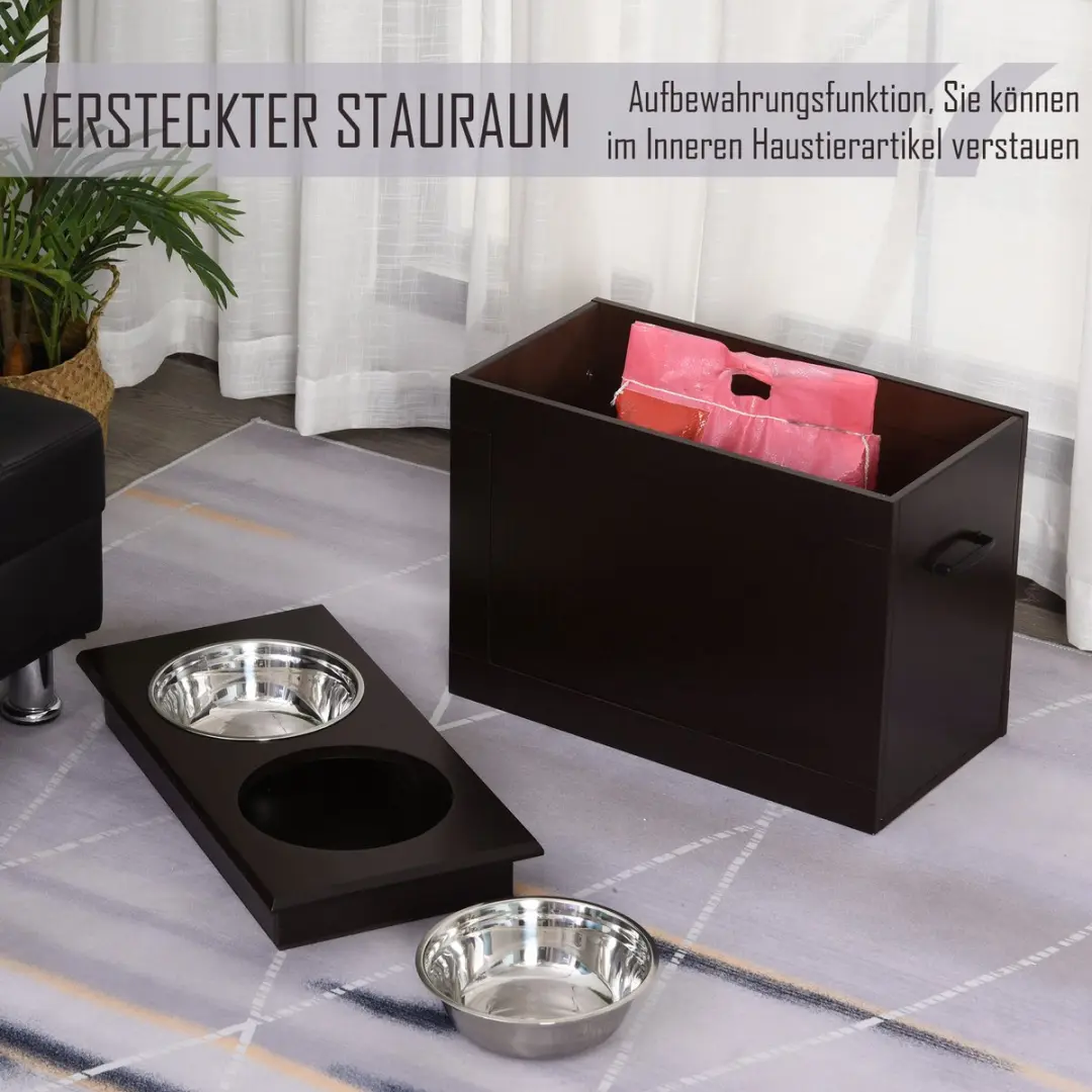 Pawhut Hondenvoerbak met Opbergruimte 2 Bakken - 24cm - Espresso