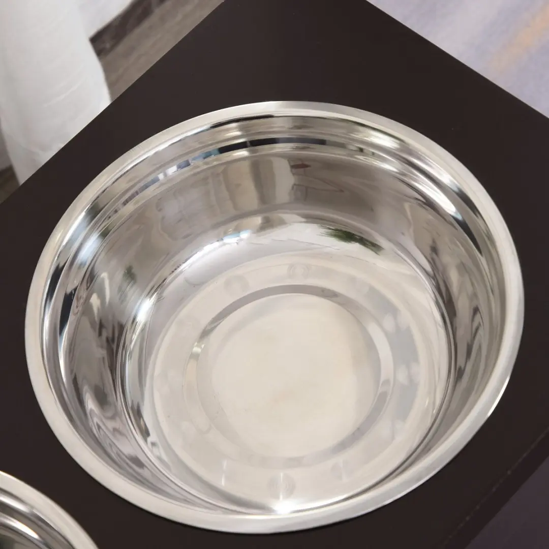 Pawhut Hondenvoerbak met Opbergruimte 2 Bakken - 24cm - Espresso - afbeelding 6 van 6