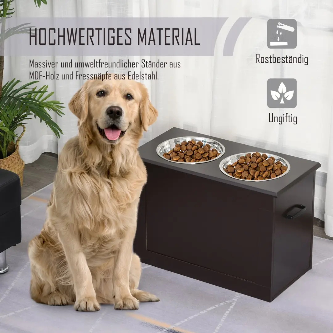 Pawhut Hondenvoerbak met Opbergruimte 2 Bakken - 24cm - Espresso