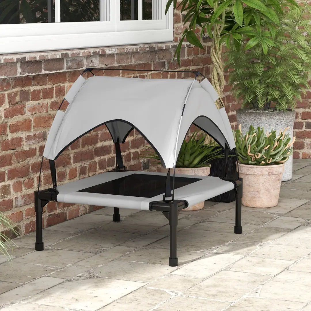 Pawhut Verhoogd Hondenbed met Baldakijn - 76x61x69,5cm - Hellgrau