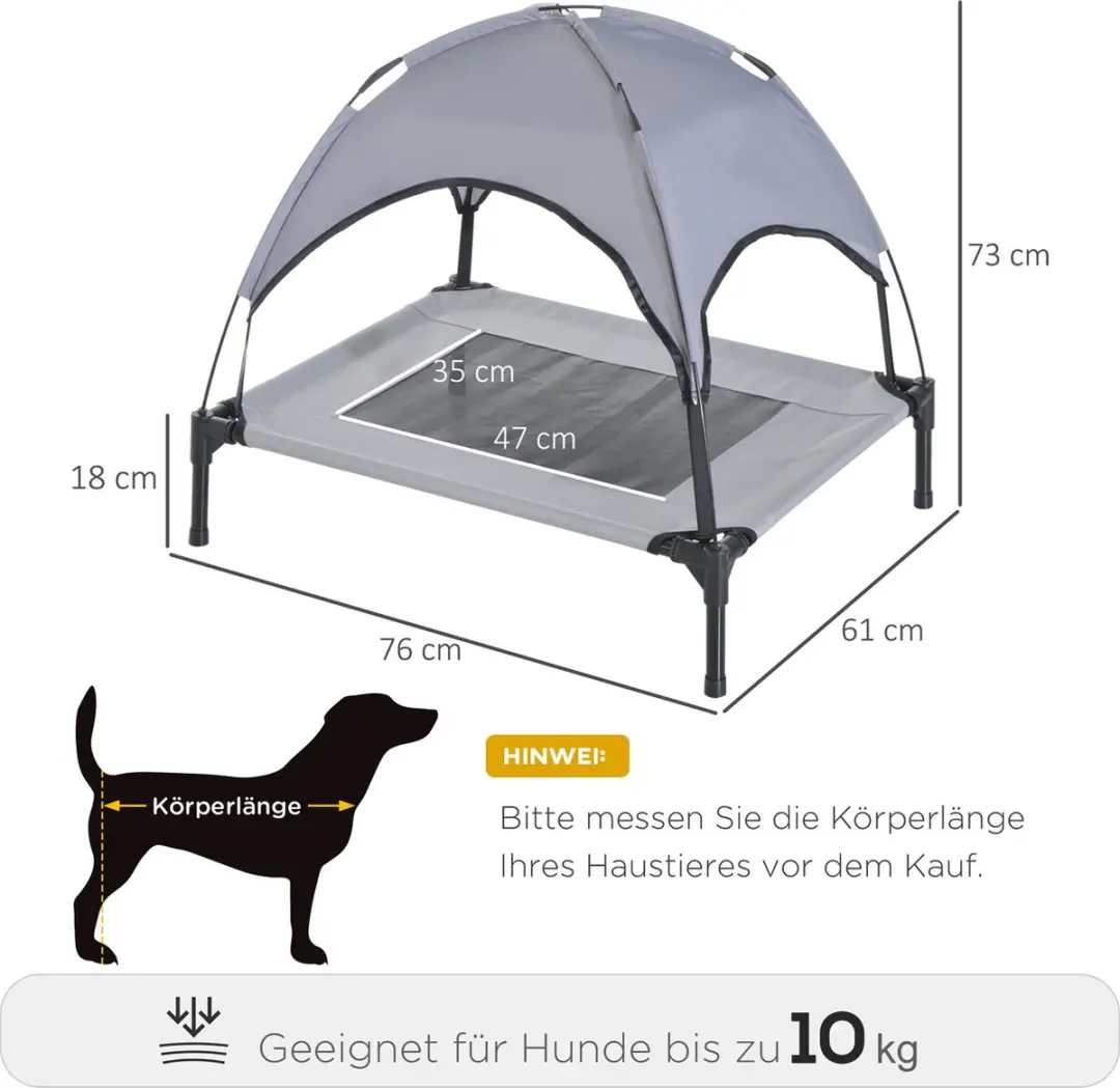Pawhut Luifel Hondenbed D04-058 - Verhoogd - Ademend Taft-stof - Grijs/Zwart