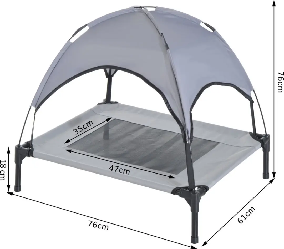 Pawhut Luifel Hondenbed D04-058 - Verhoogd - Ademend Taft-stof - Grijs/Zwart