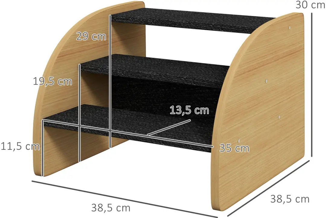 Pawhut Hundetreppe 3 Stufen - Hondenladder tot 10kg - Eiche/Zwart