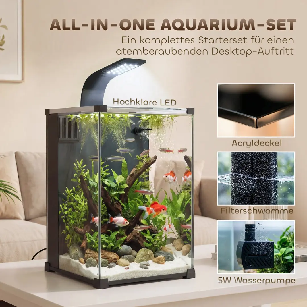 Pawhut Aquarium 36L - 30x30x45,5cm Zwart