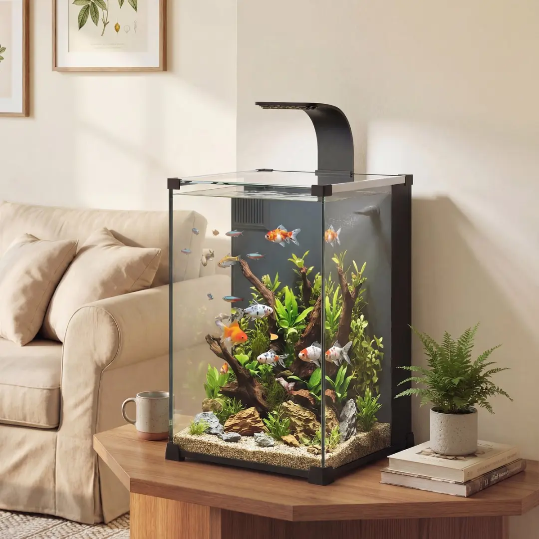 Pawhut Aquarium 36L - 30x30x45,5cm Zwart