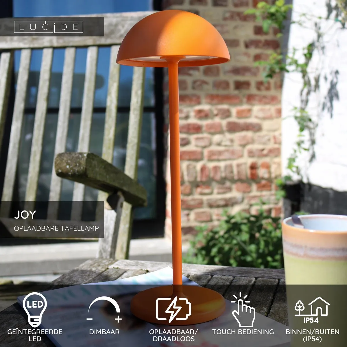 Lucide JOY Oplaadbare Tafellamp - 1x1,5W LED 3000K - Ø12cm - Oranje