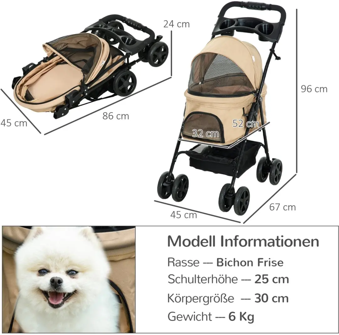 Pawhut Hondenbuggy Inklapbaar - Kaki