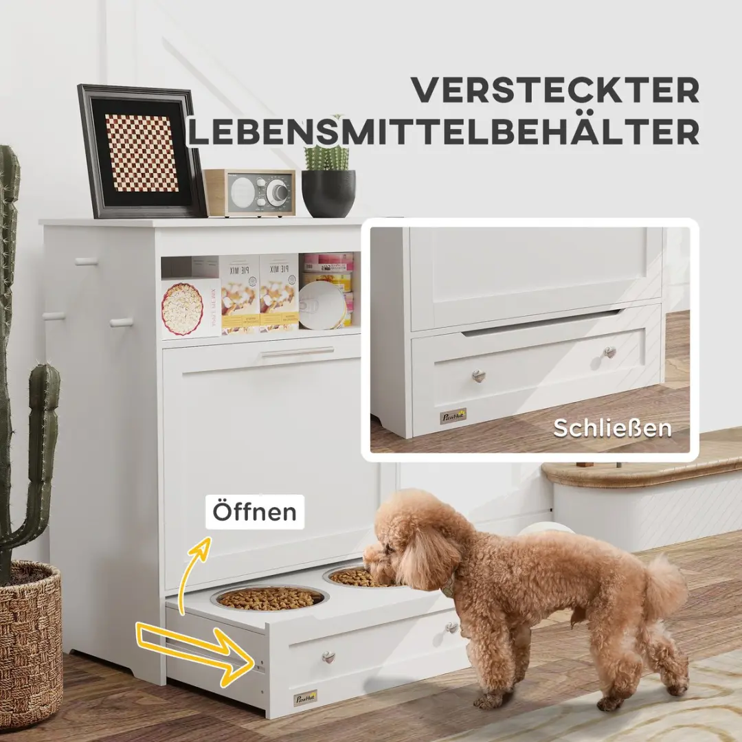 Pawhut Hondenfutterstation 61x35,5x82cm - 2 Edelstahlnäpfe - Wit - afbeelding 6 van 6
