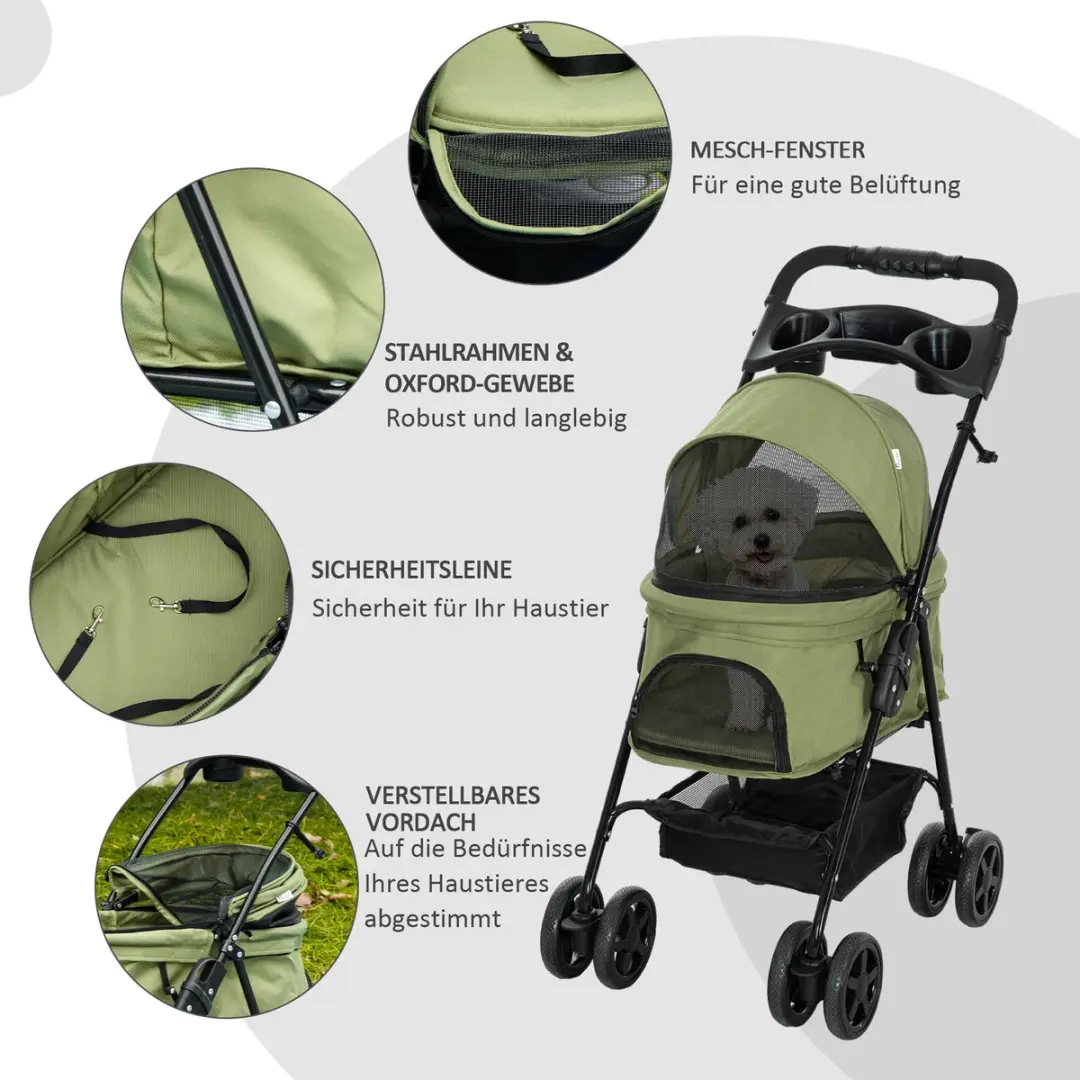 Pawhut Huisdierenbuggy - Donkergroen