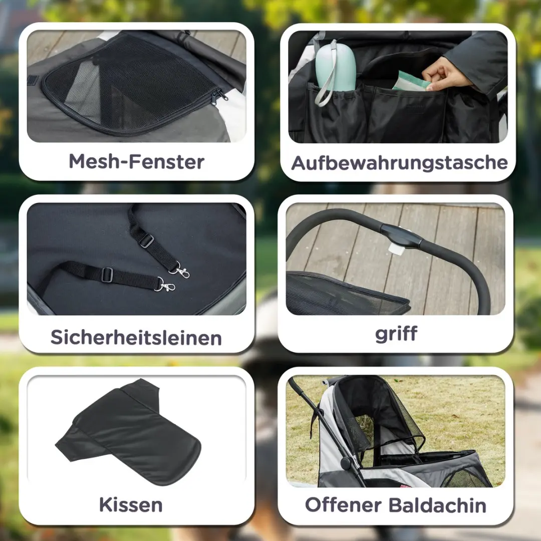 Pawhut Hundewagen - 124x67x100cm - Zwart