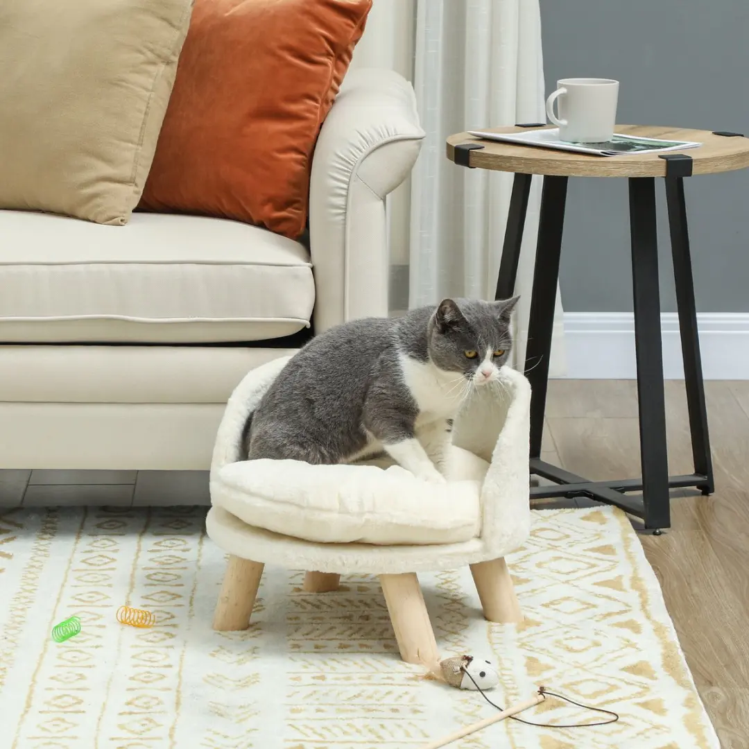 Pawhut Kattenbank met Kussen - 40,5x40,5x33cm - Crèmewit