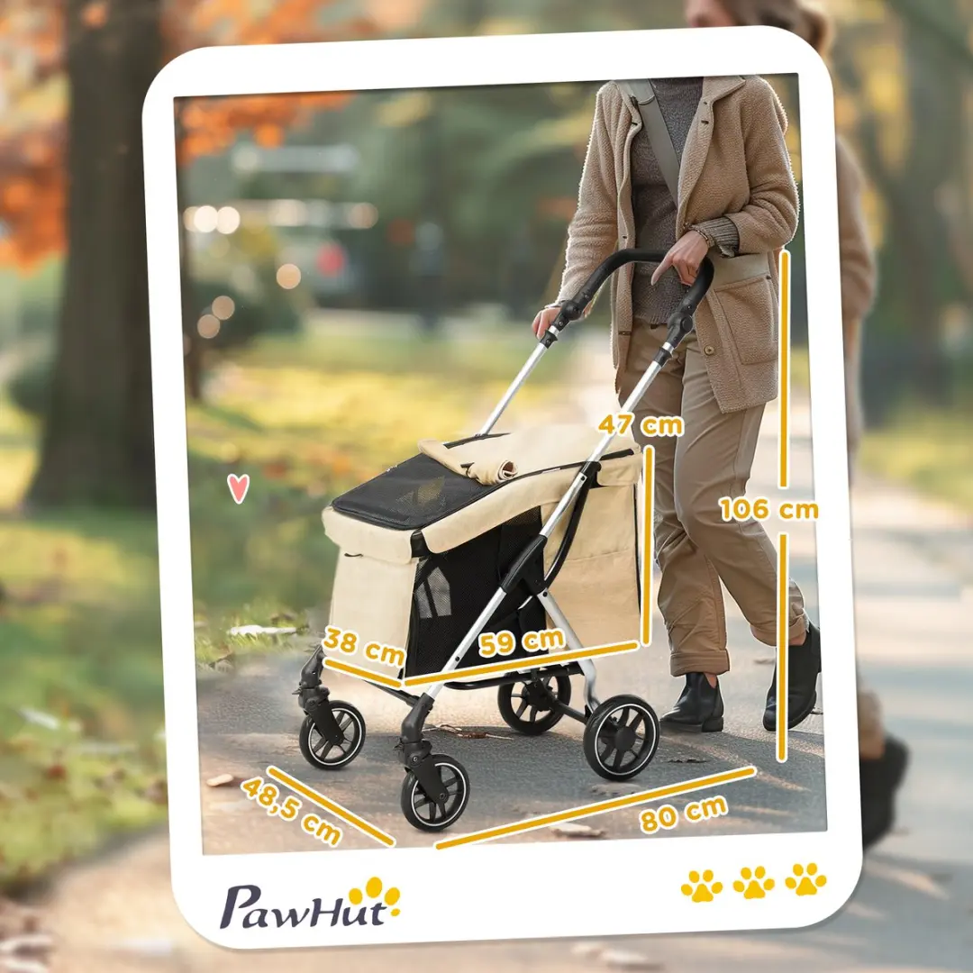 Pawhut Hundewagen - 80L x 48,5B x 106H cm - Khaki
