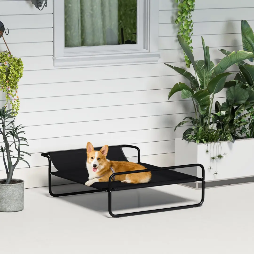 Pawhut Verhoogd Hondenbed Outdoor - 91x69x29cm - Zwart