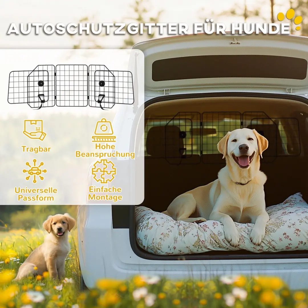 Pawhut Auto Hundegitter 93-150cm x 42cm - Staal - Zwart