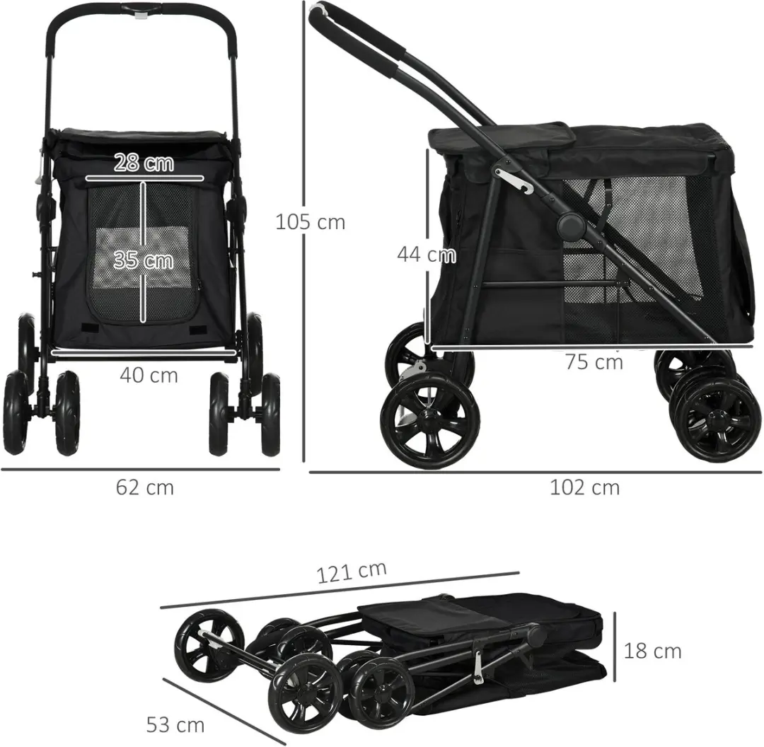 Pawhut Hondenbuggy opvouwbaar tot 20 kg - Zwart